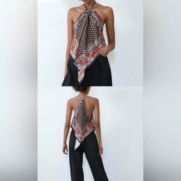 Zara Black and Orange Patterned Fabric Size S - Picture 1 of 5